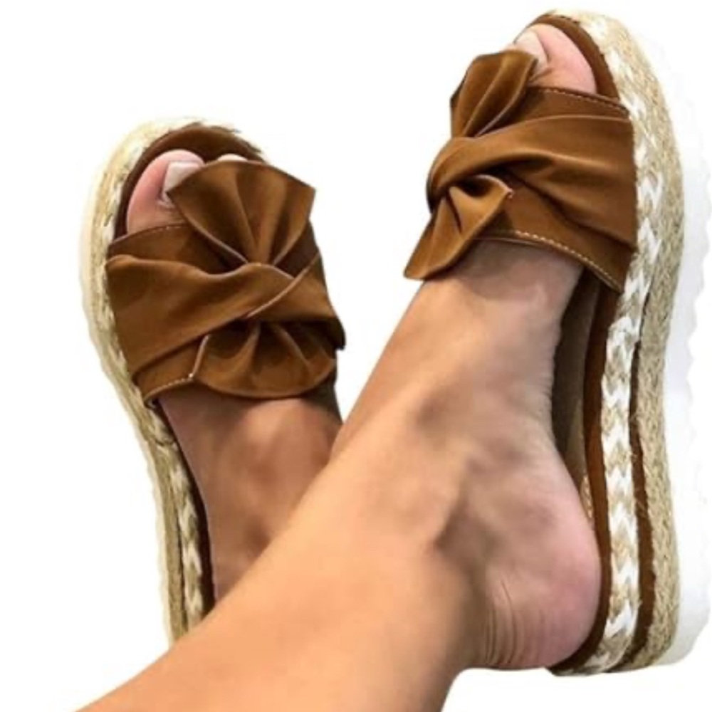 Women's Brown Espadrille Slide Sandals
